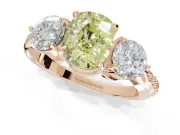 Cushion Cut Three Stone Engagement Ring Setting for a Fancy Yellow Lab-Grown Diamond | Tapered Pave Band | Rose Gold