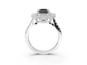 Fancy Black Radiant Cut Lab-Grown Diamond Double Halo Statement Ring Set in Platinum with Pavé Band