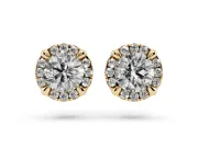 Round Lab-Grown Diamond Pavé Halo Stud Earrings | Accented Head | Yellow Gold