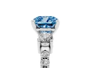 Cushion Cut Three Stone Pavé Engagement Ring Setting for a Fancy Blue Lab-Grown Diamond | Round Side Stones | Platinum