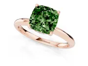 Fancy Green Cushion Cut Diamond Solitaire Engagement Ring Set in Rose gold with Prong Setting and Polished Band