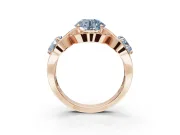 Round Three Stone Halo Engagement Ring Setting for a Fancy Blue Lab-Grown Diamond | Pavé Wave Band | Rose Gold
