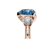 Heart-Shaped Hidden Halo Three Stone Engagement Ring Setting for a Fancy Blue Lab-Grown Diamond | Rose Gold