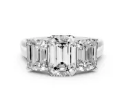 Emerald Cut Three Stone Engagement Ring Setting | Basket Prong Heads | White Gold