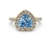Heart-Shaped Halo Engagement Ring Setting for a Fancy Blue Lab-Grown Diamond | Single Row Pavé Band | Yellow Gold