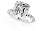 Asscher Cut Pave Solitaire Engagement Ring Setting | Fine Line Pave Band | White Gold