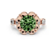 Round Floral Engagement Ring Setting for a Fancy Green Lab-Grown Diamond | Petal Frame | Rose Gold
