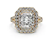 Radiant Cut Halo Split Shank Engagement Ring Setting | Yellow Gold