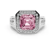 Asscher Cut Halo Engagement Ring Setting for a Fancy Pink Lab-Grown Diamond | Channel-Set Split Shank | Sterling Silver