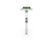 Fancy Green Emerald Cut Halo Round Diamond Solitaire Ring Set in Silver with Pavé Band and Prong Setting
