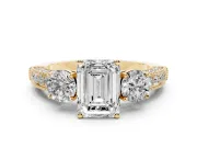 Emerald Cut Vintage Three Stone Engagement Ring Setting | Graduated Milgrain Pave | Yellow Gold