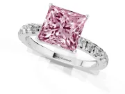 Princess Cut Pave Engagement Ring Setting for a Fancy Pink Lab-Grown Diamond | Shared Prong Band | Platinum