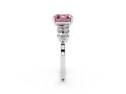 Fancy Pink Asscher Cut Diamond Cluster Engagement Ring Set in Platinum with Pavé Band and Prong Setting