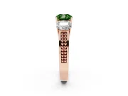 Fancy Green Cushion Cut Diamond Three-Stone Ring Set in Rose gold with Textured Band