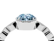 Fancy Blue Oval Cut Diamond Vintage-Inspired Milgrain Ring Set in Platinum with Marquise Stations of Round Accents