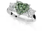 Heart-Shaped Three Stone Engagement Ring Setting for a Fancy Green Lab-Grown Diamond | Tapered Band | Sterling Silver