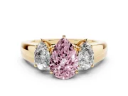 Pear-Shaped 3 Stone Engagement Ring Setting for a Fancy Pink Lab-Grown Diamond | Yellow Gold