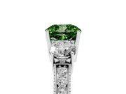 Fancy Green Cushion Cut Diamond Three-Stone Ring Set in Silver with Round Side Stones and Pavé Band