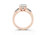 Asscher Cut Diamond Solitaire Ring Set in Rose gold with Tapered Baguette Side Stones and Prong Setting