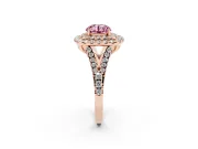 Round Halo Split Shank Engagement Ring Setting for a Fancy Pink Lab-Grown Diamond | Pavé Strands | Rose Gold