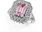 Emerald Cut Halo Split Shank Engagement Ring Setting for a Fancy Pink Lab-Grown Diamond | Pavé Strands | Platinum