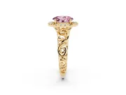 Oval Filigree Halo Engagement Ring Setting for a Fancy Pink Lab-Grown Diamond | Yellow Gold