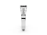 Fancy Black Emerald Cut Diamond Solitaire Ring Set in Silver with Channel-Set Accent Stones and Prong Setting