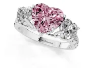 Heart-Shaped Three Stone Engagement Ring Setting for a Fancy Pink Lab-Grown Diamond | Accented Shoulders | Platinum