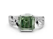 Asscher Cut Bypass Engagement Ring Setting for a Fancy Green Lab-Grown Diamond | Sterling Silver - Design NV-24814