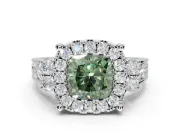 Cushion Cut Halo Engagement Ring Setting for a Fancy Green Lab-Grown Diamond | Graduated Channel Band | Platinum