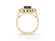 Princess Cut Floral Halo Engagement Ring Setting for a Black Center | Plain Band | Yellow Gold