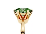 Fancy Green Oval Cut Diamond Solitaire Engagement Ring Set in Yellow gold with Slim Tapered Solitaire Band
