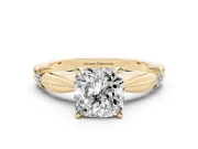 Cushion Cut Floral Solitaire Engagement Ring Setting | Sculpted Leaf Shoulders | Yellow Gold