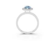 Fancy Blue Marquise Cut Diamond Halo Solitaire Ring Set in Platinum with Pavé Band and Prong Setting