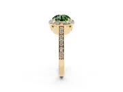 Fancy Green Round Cut Diamond Floral Halo Ring Set in Yellow gold with Pavé Band and Prong Setting