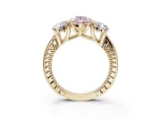 Pear-Shaped Vintage Three Stone Engagement Ring Setting for a Fancy Pink Lab-Grown Diamond | Yellow Gold