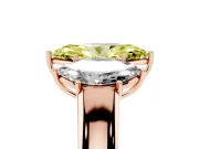 Fancy Yellow Three-Stone Marquise Cut Diamond Ring Set in Rose gold with Matching Prong Settings and Plain Band