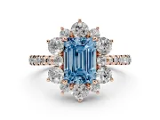 Emerald Cut Star Floral Halo Engagement Ring Setting for a Fancy Blue Lab-Grown Diamond | Rose Gold