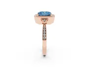 Fancy Blue Radiant Cut Diamond Halo Engagement Ring Set in Rose gold with Milgrain Pavé Band
