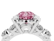 Cushion Cut Floral Engagement Ring Setting for a Fancy Pink Lab-Grown Diamond | Petal Frame and Side Stones | Platinum