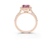 Fancy Pink Asscher Cut Diamond Milgrain Floral Halo Engagement Ring Set in Rose gold with Pavé Band