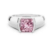 Princess Cut Half Bezel Engagement Ring Setting for a Fancy Pink Lab-Grown Diamond | Wide Band | Sterling Silver