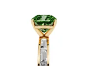 Fancy Green Cushion Cut Diamond Solitaire Ring Set in Yellow gold with Channel-Set Baguette Band and Prong Setting