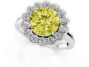 Round Scalloped Cluster Halo Engagement Ring Setting for a Fancy Yellow Lab-Grown Diamond | Plain Band | Platinum