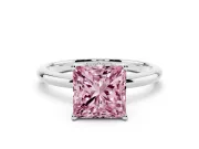 Fancy Pink Princess Cut Diamond Solitaire Engagement Ring Set in Silver with Prong Setting and Polished Band