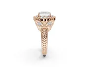 Radiant Cut Vintage Floral Halo Engagement Ring Setting | Engraved Milgrain Band | Rose Gold