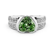 Heart-Shaped Half Bezel Engagement Ring Setting for a Fancy Green Lab-Grown Diamond | Channel Band | Sterling Silver