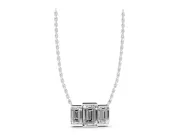 Emerald Cut Lab-Grown Diamond Three-Stone Bar Pendant Necklace | Bar Prong Ends | Sterling Silver