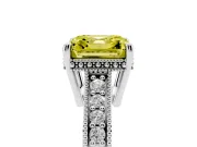 Fancy Yellow Asscher Cut Diamond Solitaire Pavé Milgrain Engagement Ring Set in White gold with Prong Setting