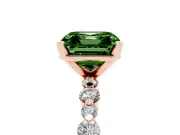 Fancy Green Asscher Cut Diamond Prong Set Engagement Ring Set in Rose gold with Round Accent Pavé Band